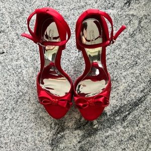 Gianni Bini Red Satin Rhinestone Embellished Heels